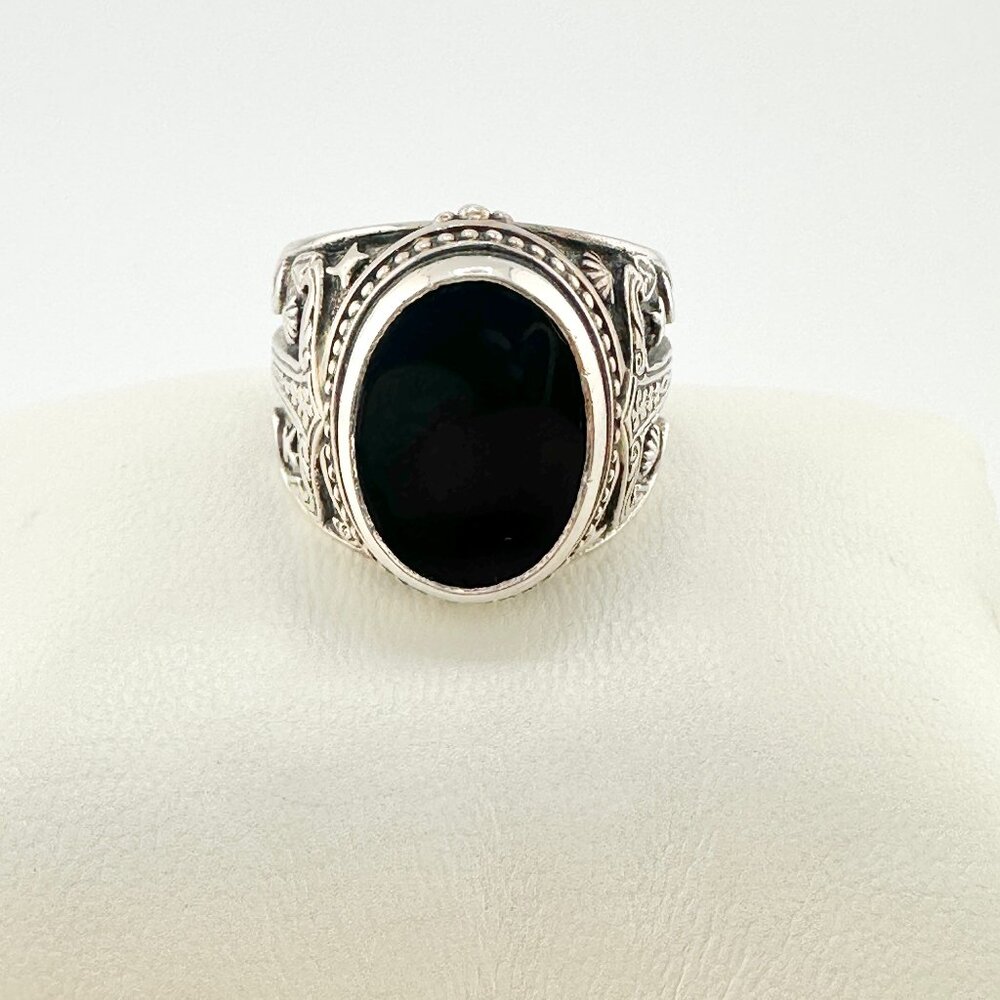 Konstantino Oval Ring w/ Sterling SIlver & Black Onyx - Size 11.5 - RARE